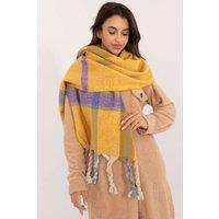 Love Lace Women's Elegant Checkered Polyester Scarf With Tassel Fringe for Winter in Yellow