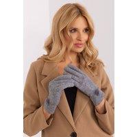 Love Lace Women's Elegant Knitted Gloves with Pom Pom Wrists & Flower Touchscreen in Grey | Size: S/M