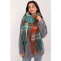 Love Lace Women's Elegant Classic Checkered Polyester Scarf with Fringe Trim in Green