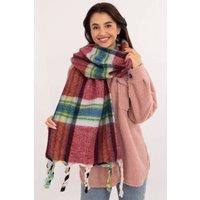 Love Lace Women's Elegant Check Polyester Scarf with Tassels for Winter Warmth in Dark Red