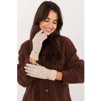 Love Lace Women's Ribbed Smooth Knit Gloves with Touchscreen Flower Detail Warm in Beige | Size: S/M