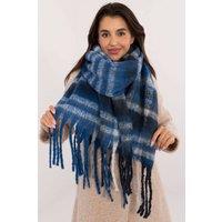 Love Lace Women's Elegant Check Pattern Polyester Scarf with Tassels Warm in Blue