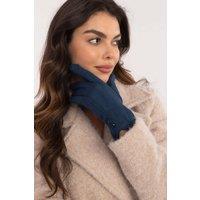 Love Lace Women's Elegant Warm Touchscreen Gloves with Button Cuffs & Flower in Blue | Size: Large/XL