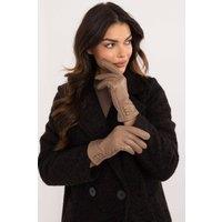Love Lace Women's Insulated Leather Gloves with Phone Touch Flower Embroidery in Beige | Size: Large/XL