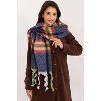 Love Lace Women's Elegant Check Polyester Scarf with Tassels for Winter Style in Blue