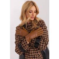 Love Lace Women's Elegant Two Material Touchscreen Gloves with Flower Stitching Straps in Brown | Size: S/M