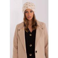 Love Lace Women's Warm Winter Cashmere Beanie Hat with Decorative Rhinestones Detail in Beige