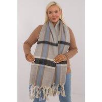 Love Lace Women's Elegant Checkered Polyester Scarf 180 cm with Tassels Warm in Grey