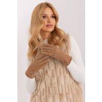Love Lace Women's Geometric Fabric Gloves with Phone Touch Embroidered Flower Cuffs in Brown | Size: Large/XL