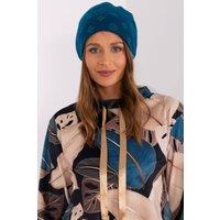 Love Lace Women's Warm Winter Cashmere Beanie Hat with Rhinestone Decor Patch in Blue