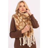 Love Lace Women's Elegant Animal Motif Polyester Scarf with Fringes for Winter in Beige
