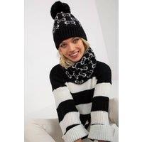 Love Lace Women's Warm Infinity Chimney Scarf with Pattern & Matching Cap Set in Black