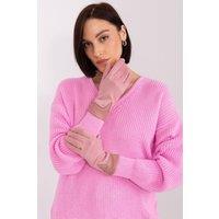 Love Lace Women's Elegant Embroidered Flower Touchscreen Gloves with Two Materials in Pink | Size: S/M