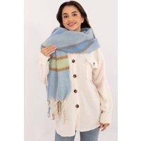 Love Lace Women's Elegant Checkered Polyester Scarf with Tassels for Winter in Blue