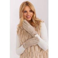 Love Lace Women's Elegant Insulated Touchscreen Gloves Geometric Pattern Pom Poms in Beige | Size: Large/XL