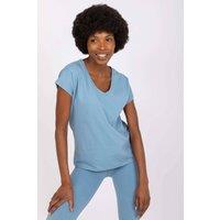Love Lace Women's Heart Neck Straight Cut Short Sleeve T-Shirt in Blue | Size: Small