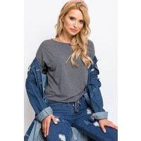 Love Lace Women's Straight Cut Long Sleeve Blouse With Tie Hem Style 161426 in Grey | Size: Small