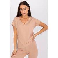 Love Lace Women's Straight Cut Heart Neck T-Shirt in Beige | Size: Small