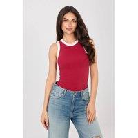 Love Lace Women's Cotton Elastane Tank Top with Contrast Trim in Red | Size: Small