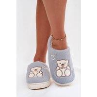 Love Lace Women's Fur Teddy Bear Heart Motif Slippers Soft Warm Thick Sole in Light Blue | Size: 4