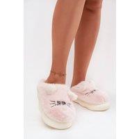 Love Lace Women's Fur Home Slippers With Smile Inscription & Cute Ears Soft in Pink | Size: 8