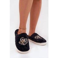 Love Lace Women's Cozy Furry Heart Decor Step In Slippers with Soft Insole in Black | Size: 6