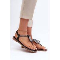 Love Lace Women's Flat Flower Decor Sandals for Summer Days Comfort Style Everyday in Black | Size: 5.5