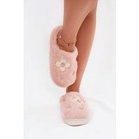 Love Lace Women's Furry Flower Decor Slippers Warm Soft Insole Cozy Home Wear in Pink | Size: 8
