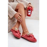 Love Lace Women's Charming Fur Reindeer Motif Slippers for Cozy Winter Evenings in Red | Size: 6.5