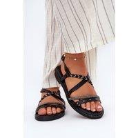 Love Lace Women's Decorative Braided Strap Flat Sandals with Buckle in Black | Size: 5.5