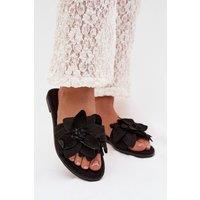 Love Lace Women's Suede Flower Strap Flat Sandals for Everyday Comfort Summer in Black | Size: 5.5