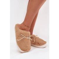 Love Lace Women's Fur Bow Front Soft Insole Cozy Step Slippers for Home Wear in Camel | Size: 4