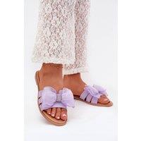 Love Lace Women's Flat Heel Tulle Bow Sandals for Everyday Summer Wear Style in Violet | Size: 6.5