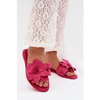Love Lace Women's Suede Flower Strap Flat Flip Flops for Summer Comfort Everyday in Pink | Size: 4.5