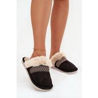Love Lace Women's Cozy Soft Fabric Slippers with Faux Fur & Embroidery Detail in Black | Size: 6