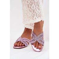 Love Lace Women's Comfort Step Flip Flops for Everyday Casual Slip On Footwear in Violet | Size: 7.5