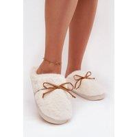 Love Lace Women's Faux Fur Bow Front Cozy Indoor Slippers with Cushioned Insole in White | Size: 8