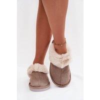 Love Lace Women's Suede Fur Trim Insulated Slippers with Wide Covered Toes in Beige | Size: 4