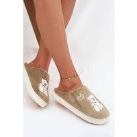 Love Lace Women's Furry Teddy Bear Heart Motif Soft Slippers with Thick Sole in Green | Size: 6