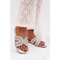 Love Lace Women's Comfort Strappy Flip Flops with Cushioned Footbed Slip On in Silver | Size: 6.5