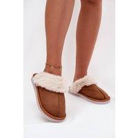 Love Lace Women's Warm Insulated Suede Slippers with Fur Trim Covered Toes in Brown | Size: 6