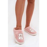 Love Lace Women's Furry Teddy Bear & Heart Home Slippers with Thick Sole in Pink | Size: 8