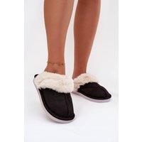 Love Lace Women's Warm Insulated Slippers in Suede with Fur Trim & Wide Toe in Black | Size: 6