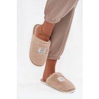 Love Lace Women's Warm Fur Slippers with Bear Patch & Cozy Rounded Toe Comfort in Beige | Size: 6