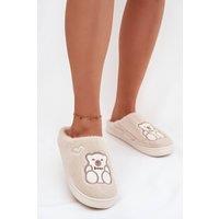 Love Lace Women's Furry Teddy Bear Hearts Slippers Soft Plush Warmth Thick Sole in Beige | Size: 6