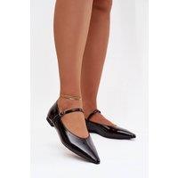 Love Lace Women's Patent Ballet Flats with Adjustable Instep Strap in Black | Size: 6.5