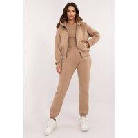 Love Lace Women's Cotton Elastane Melange Zip Hoodie Sweatshirt Set in Beige