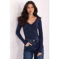 Love Lace Women's Fitted Cotton Elastane Long Sleeve Blouse Style 224682 in Navy