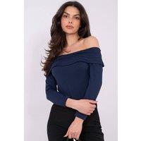 Love Lace Women's Viscose Off-Shoulder Fitted Everyday Blouse in Blue
