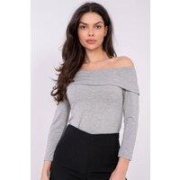 Love Lace Women's Viscose Off-Shoulder Fitted Everyday Blouse Style 225066 in Grey